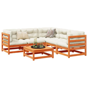 vidaXL 6-delige Loungeset met kussens massief grenenhout wasbruin