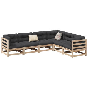 vidaXL 6-delige Loungeset met kussens massief grenenhout