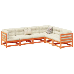 vidaXL 6-delige Loungeset met kussens massief grenenhout wasbruin
