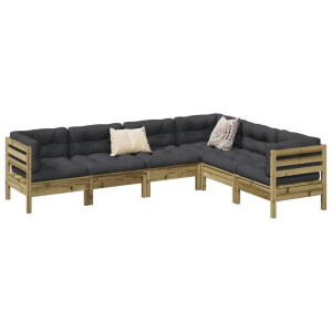 vidaXL 6-delige Loungeset met kussens geïmpregneerd grenenhout