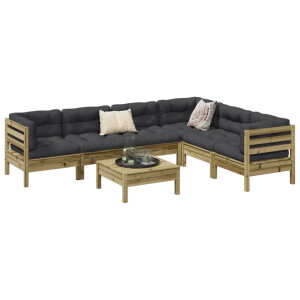 vidaXL 7-delige Loungeset met kussens geïmpregneerd grenenhout