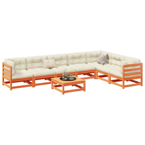 vidaXL 8-delige Loungeset met kussens massief grenenhout wasbruin