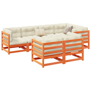 vidaXL 7-delige Loungeset met kussens massief grenenhout wasbruin