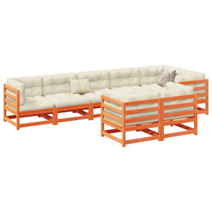 vidaXL 8-delige Loungeset met kussens massief grenenhout wasbruin