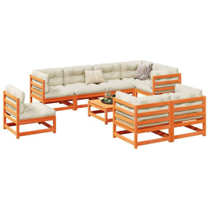 vidaXL 9-delige Loungeset met kussens massief grenenhout wasbruin