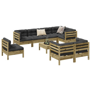 vidaXL 9-delige Loungeset met kussens geïmpregneerd grenenhout