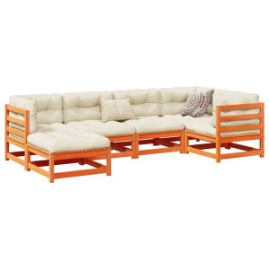 vidaXL 6-delige Loungeset met kussens massief grenenhout wasbruin
