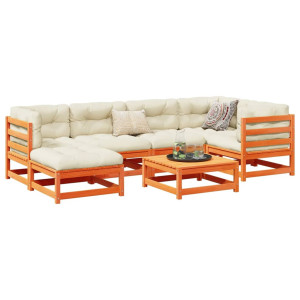 vidaXL 7-delige Loungeset met kussens massief grenenhout wasbruin