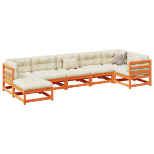 vidaXL 7-delige Loungeset met kussens massief grenenhout wasbruin