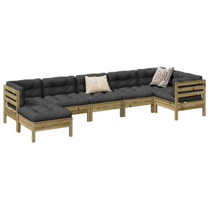 vidaXL 7-delige Loungeset met kussens geïmpregneerd grenenhout