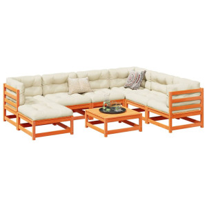 vidaXL 8-delige Loungeset met kussens massief grenenhout wasbruin