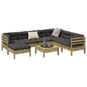 vidaXL 8-delige Loungeset met kussens geïmpregneerd grenenhout