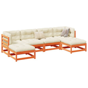 vidaXL 6-delige Loungeset met kussens massief grenenhout wasbruin