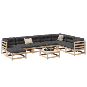 vidaXL 9-delige Loungeset met kussens massief grenenhout