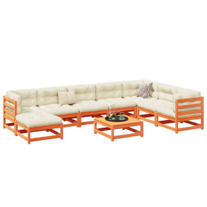 vidaXL 9-delige Loungeset met kussens massief grenenhout wasbruin