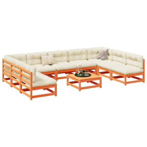 vidaXL 10-delige Loungeset met kussens massief grenenhout wasbruin