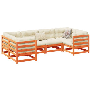 vidaXL 6-delige Loungeset met kussens massief grenenhout wasbruin