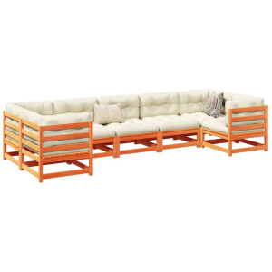 vidaXL 7-delige Loungeset met kussens massief grenenhout wasbruin