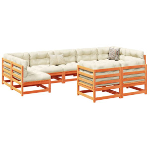 vidaXL 9-delige Loungeset met kussens massief grenenhout wasbruin