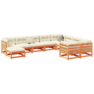 vidaXL 10-delige Loungeset met kussens massief grenenhout wasbruin