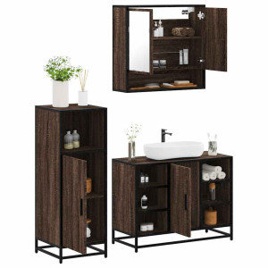 vidaXL 3-delige Badkamermeubelset bewerkt hout bruin eikenkleur