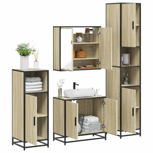 vidaXL 4-delige Badkamermeubelset bewerkt hout sonoma eikenkleurig