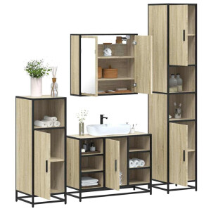 vidaXL 4-delige Badkamermeubelset bewerkt hout sonoma eikenkleurig