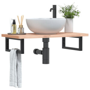 vidaXL Badkamer wandschap staal en massief beukenhout