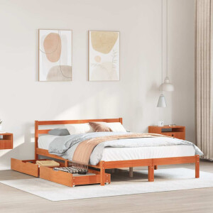 vidaXL Bedframe zonder matras massief grenenhout wasbruin 135x190 cm