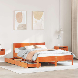 vidaXL Bedframe zonder matras massief grenenhout wasbruin 150x200 cm
