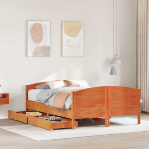 vidaXL Bed met matras massief grenenhout wasbruin 140x190 cm