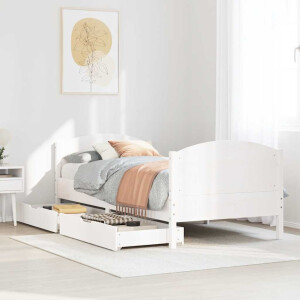 vidaXL Bedframe zonder matras massief grenenhout wit 75x190 cm