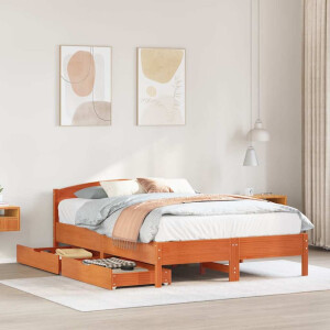 vidaXL Bed met matras massief grenenhout wasbruin 140x190 cm