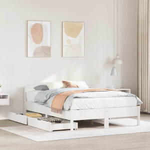 vidaXL Bedframe zonder matras massief grenenhout wit 135x190 cm