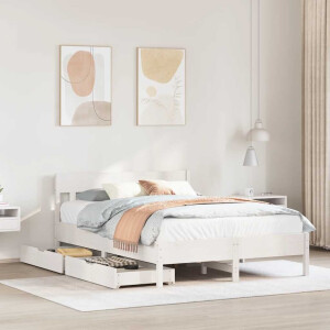 vidaXL Bedframe zonder matras massief grenenhout wit 135x190 cm