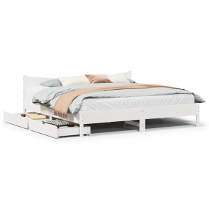 vidaXL Bedframe met lades massief grenenhout wit 200x200 cm
