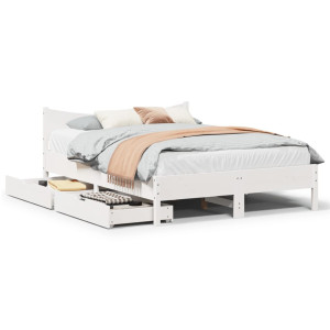 vidaXL Bedframe met lades massief grenenhout wit 140x190 cm