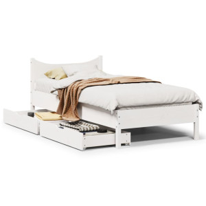 vidaXL Bedframe met lades massief grenenhout wit 75x190 cm