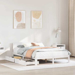 vidaXL Bedframe met lades massief grenenhout wit 135x190 cm