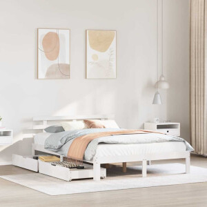 vidaXL Bedframe met lades massief grenenhout wit 140x190 cm