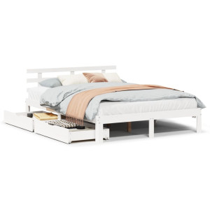 vidaXL Bedframe met lades massief grenenhout wit 120x200 cm