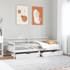 vidaXL Slaapbank met lades 90x190 cm massief grenenhout wit