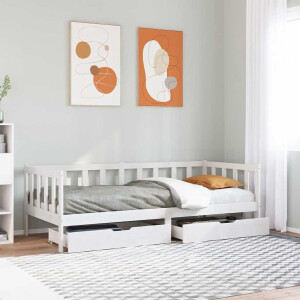 vidaXL Slaapbank met lades 90x190 cm massief grenenhout wit