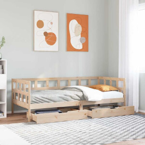 vidaXL Slaapbank met lades 90x190 cm massief grenenhout
