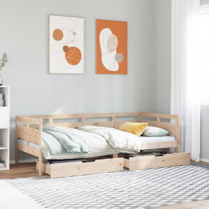 vidaXL Slaapbank met lades 90x190 cm massief grenenhout