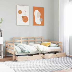vidaXL Slaapbank met lades 90x190 cm massief grenenhout