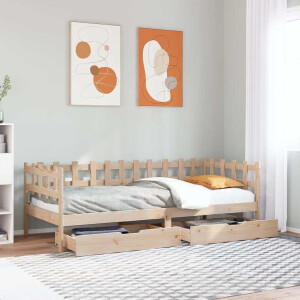 vidaXL Slaapbank met lades 90x190 cm massief grenenhout