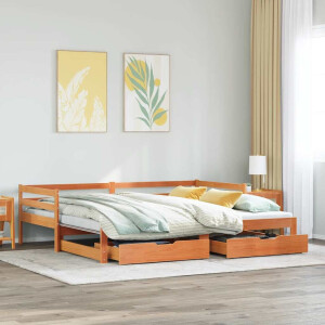 vidaXL Slaapbank onderschuifbed en lades 80x200 cm grenenhout wasbruin