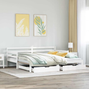 vidaXL Slaapbank met lades 90x200 cm massief grenenhout wit