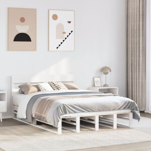 vidaXL Bedframe zonder matras massief grenenhout wit 135x190 cm